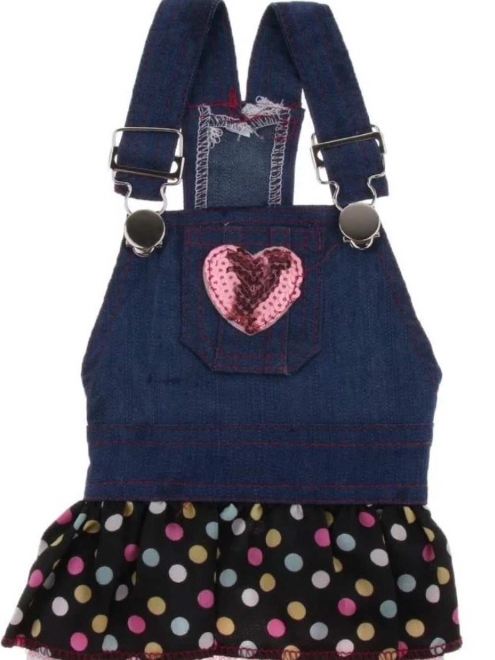 Doggie Denim Overall Dress with Pink Sequin Heart